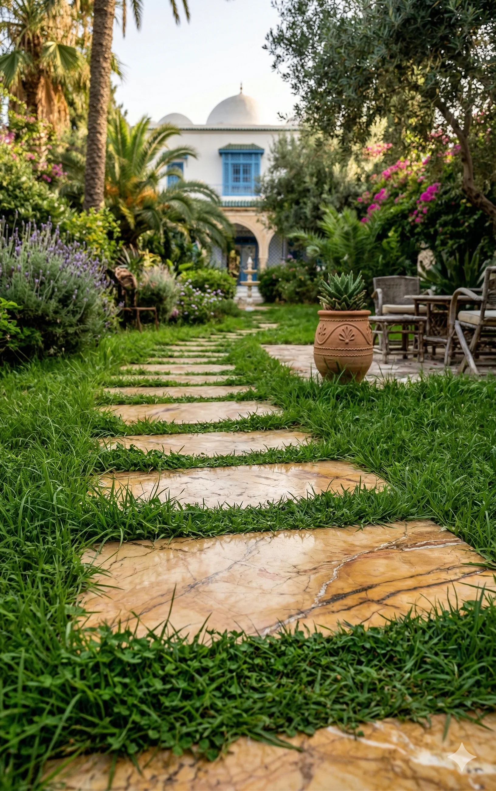 Allée jardin marbre